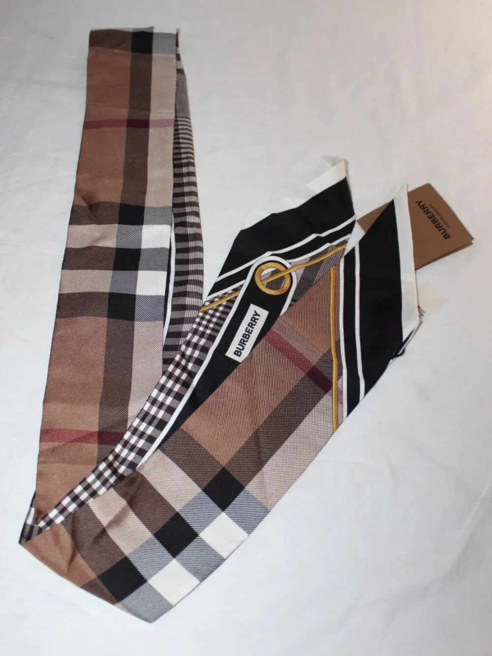NWT Burberry Mixed Print Nova Check Skinny Scarf